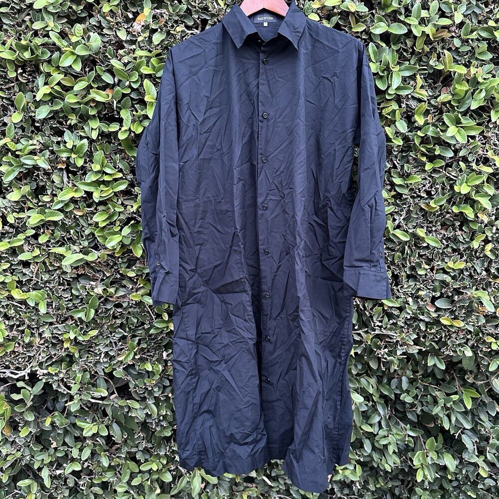Eskandar Shirt Dress 1 Black Woven Button Up Contemporary Designer Luxury City
